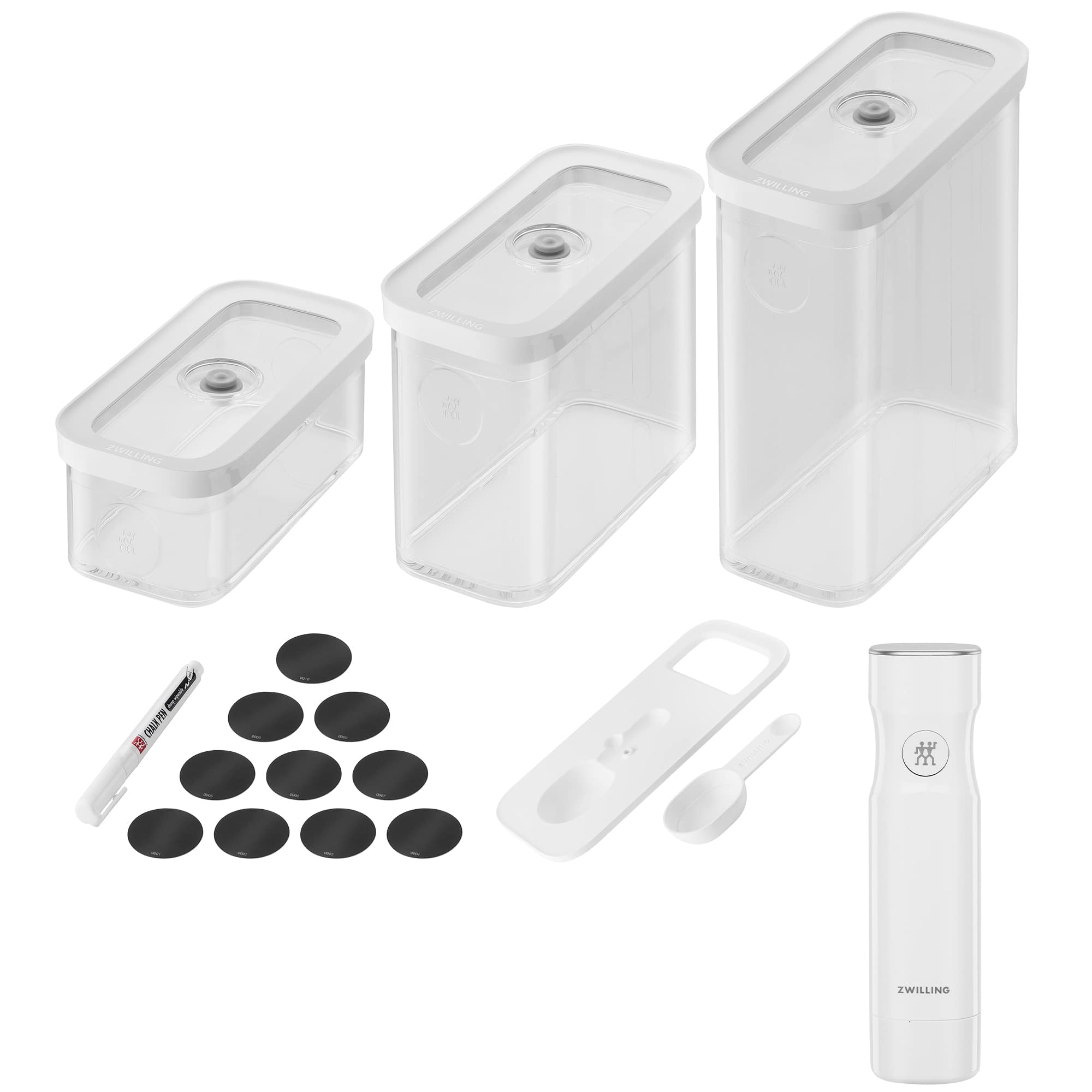 ZWILLING - Fresh & Save Cube Box Starter Set, 5-pc, Plastic, Airtight Dry Food Container, Medium Cube Set with Pump - Clear