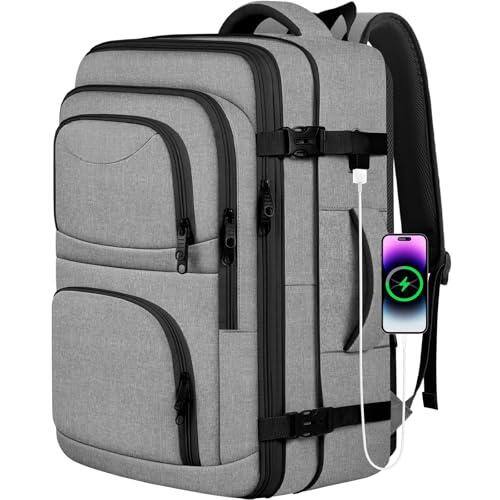 Stamp n Camp - Travel Backpack For Women 52l Carry On Extra Large Expandable Bag 18 4 Inch Tsa Flight Approved Luggage Personal Item - Grey-18.4 inch (20"x15"x7")