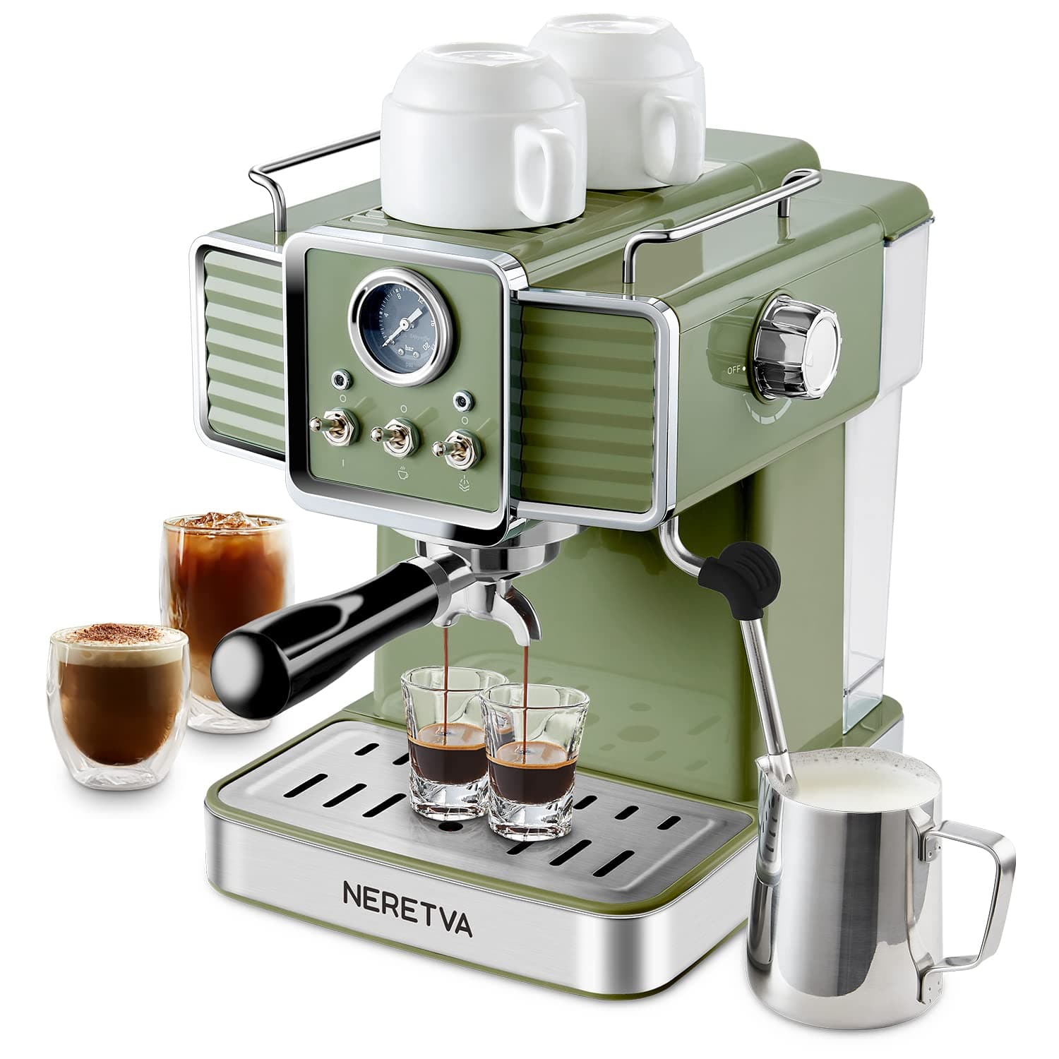 ZACHVO Espresso Maker with Steam Wand, 1.6L Water Tank Green