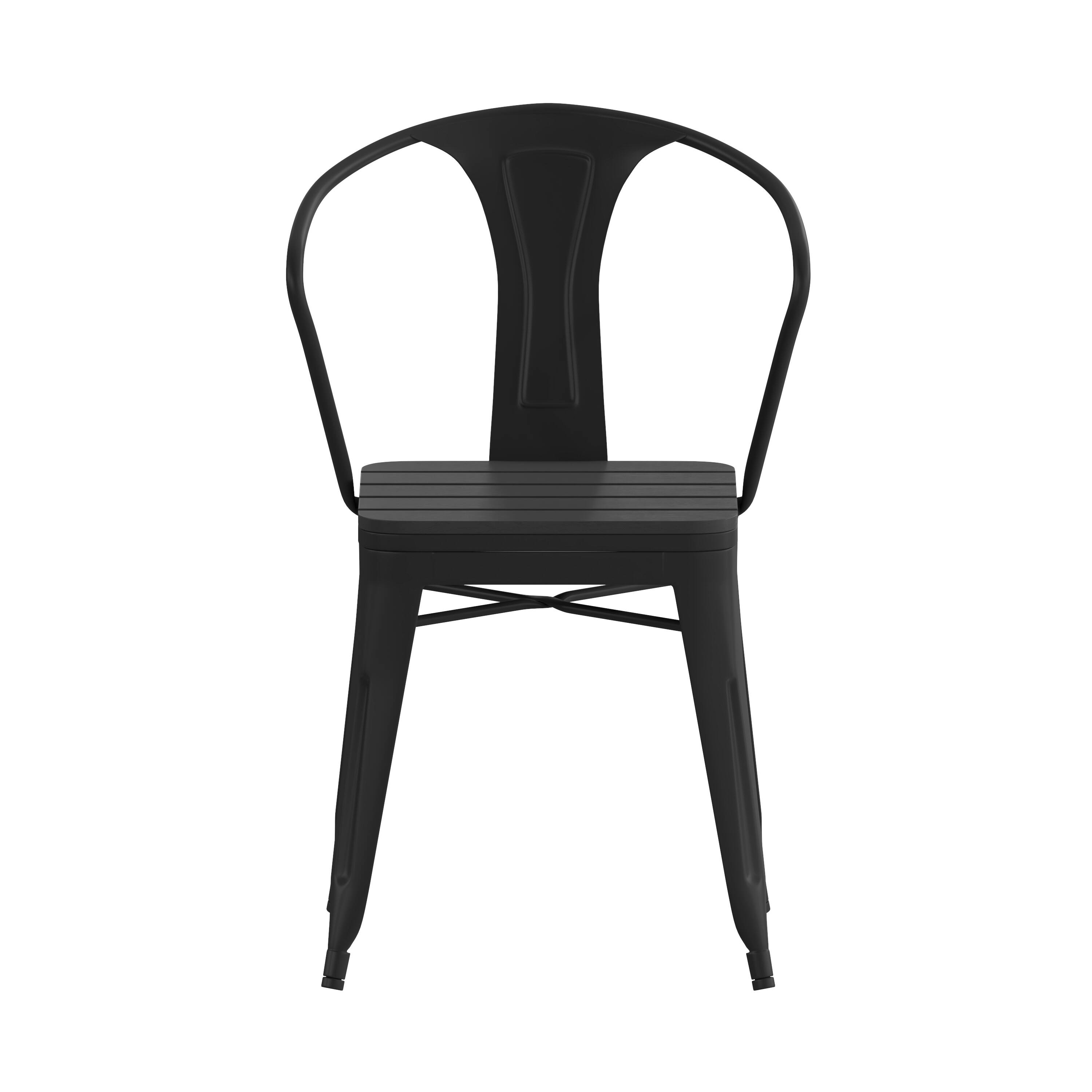 Alt View 10. Emma + Oliver - All-Weather Metal Stack Chair with Arms and Polyresin Seat and Back - Black.