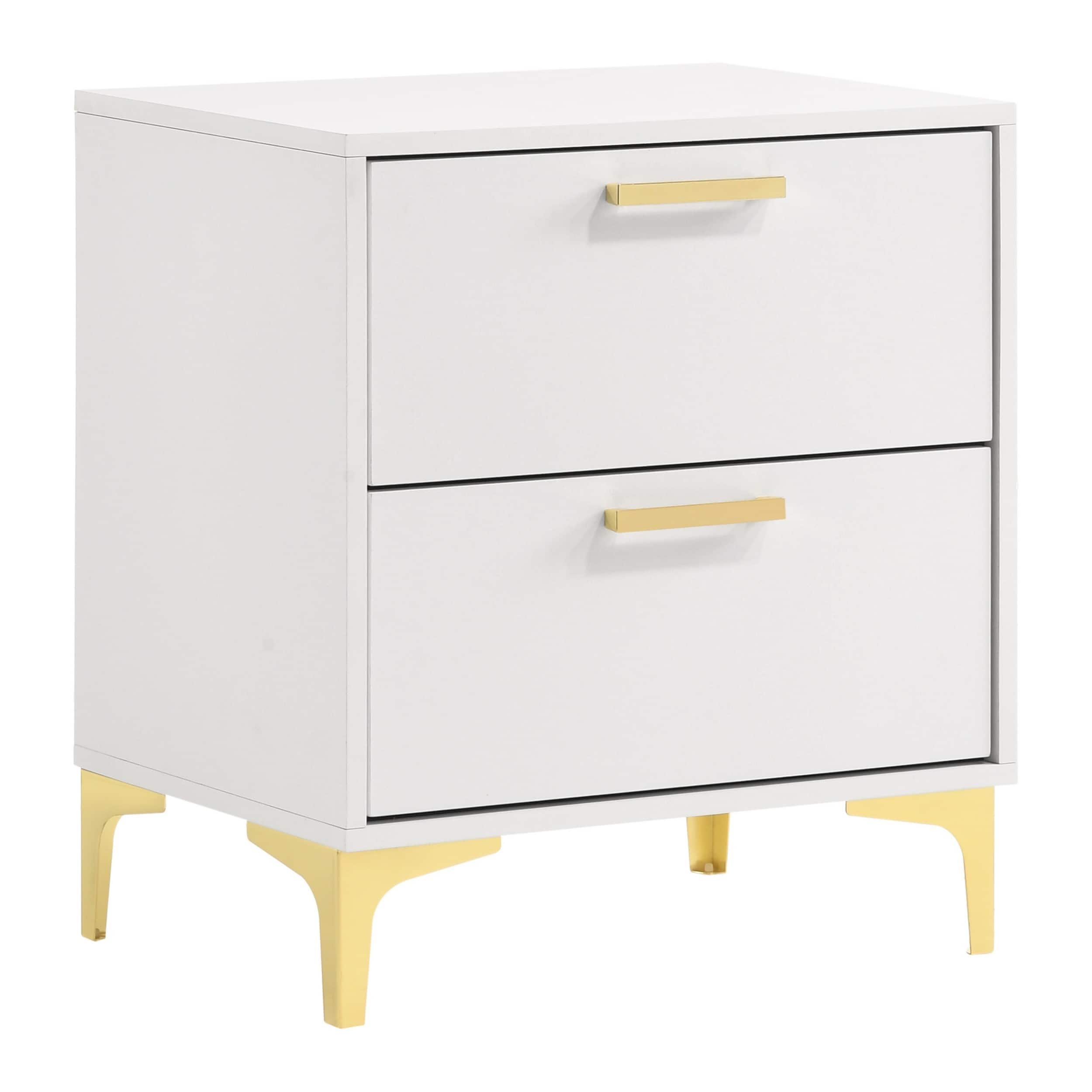 Manhattan Lane - Lif 25 Inch Modern 2 Drawer Nightstand, Metal Accents - White, Gold