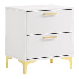 Manhattan Lane - Lif 25 Inch Modern 2 Drawer Nightstand, Metal Accents - White, Gold