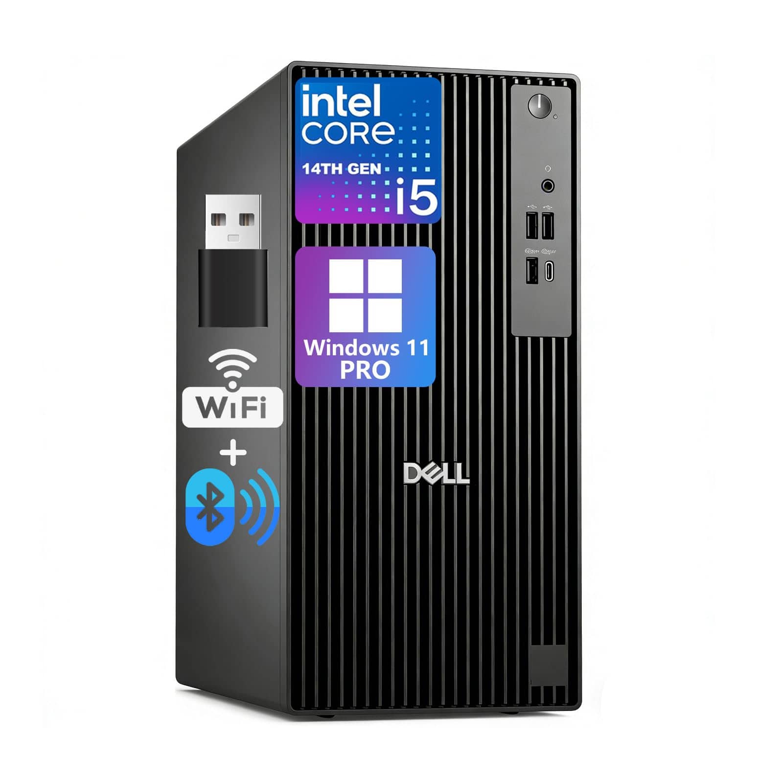 Dell - OptiPlex Tower, 14-Core i5-14500, 8GB DDR5, 512GB SSD, Win 11 Pro, HDMI, DisplayPort, USB-C, WiFi, BT - Black