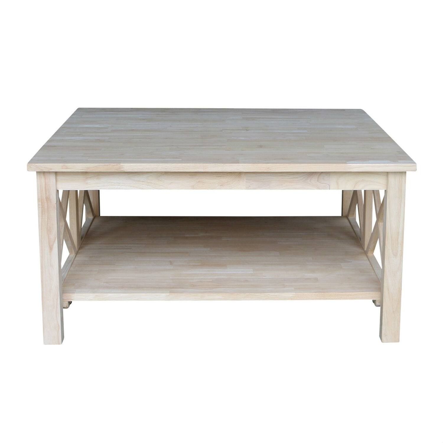 Left. Hivvago - Square Unfinished Solid Wood Coffee Table with Bottom Shelf - White.