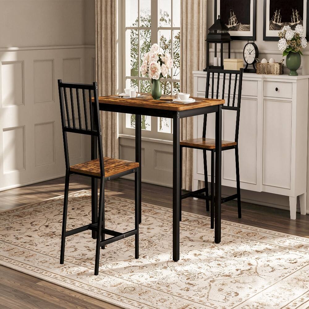 Alt View 1. Loheer - Loheer 3-Piece Dining Table Set, Rustic Brown Industrial Kitchen Table with 2 Chairs for Small Spaces - Rustic Brown and Black.
