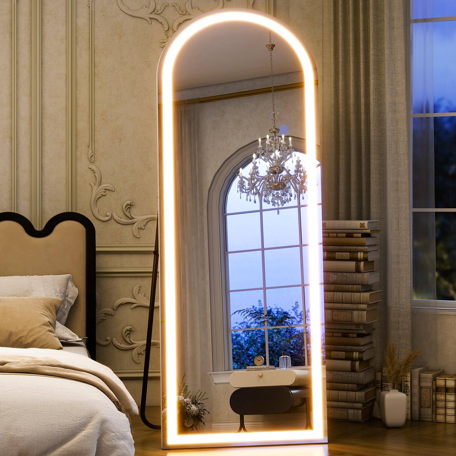 Alt View 1. Hanke - Arched Led Full Length Mirror Arch Floor Body Standing With Lights Dimming Wall Mounted Hanging Bedroom - Arched 64"L x 21"W.