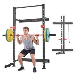 VEVOR - Folding Power Cage, Wall-Mounted Power Rack Squat Rack, Multifunctional Strength Training Workout Equipment - Black