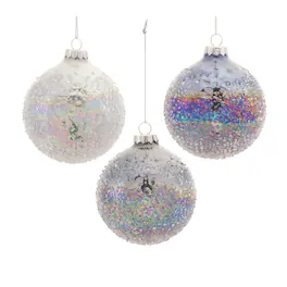 BreeBe - Irredescent Glass Ball Ornament (Set of 12) - Silver, Blue, White
