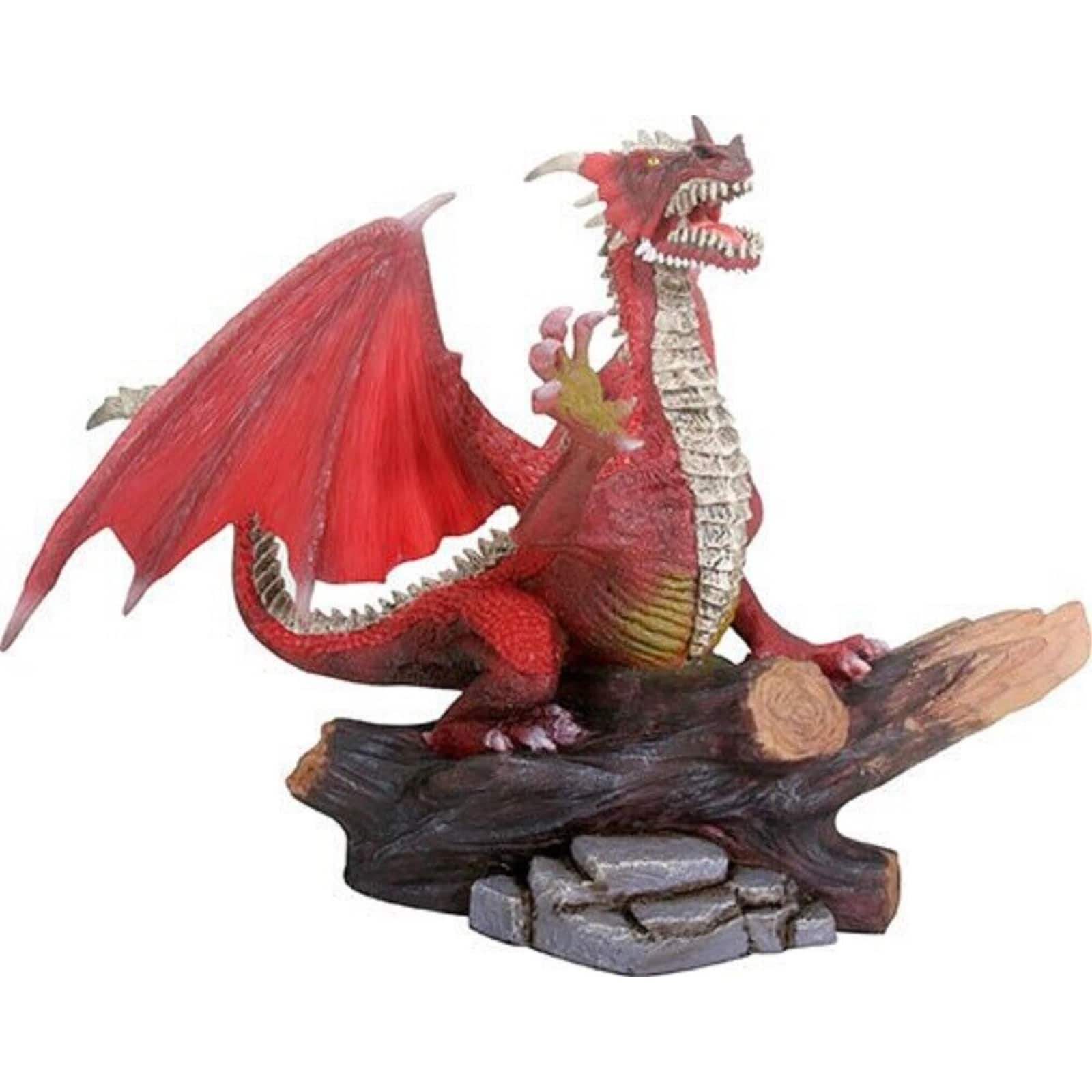 Pacific Trading - Dragon Standing on Log Fantasy Statue Figurine Mythical Decoration 7 inch - Red