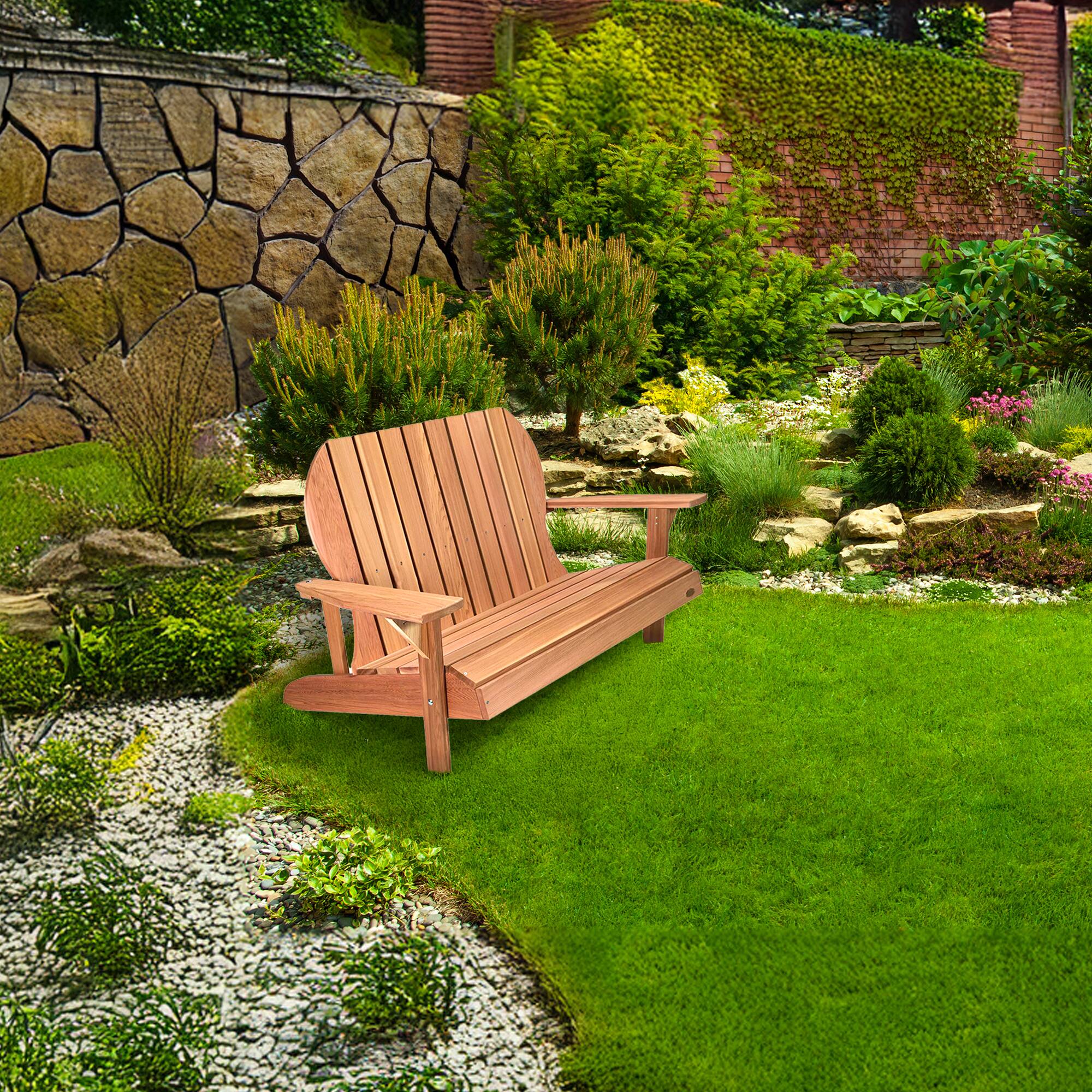 Alt View 5. All Things Cedar - All Things Cedar 54” Wood Adirondack Loveseat Chair Outdoor Patio Seat, Natural - Natural.