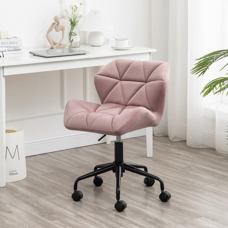 HTUTWOO - Diamond Tufted Office Chair, 360° Swivel Adjustable Height, Velvet Fabric with High-Density Foam- for Home Office, Study - Pink