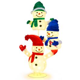 Gymax - 5 FT Stacked Snowman Lighted Christmas Decoration w/110 LED Lights Ground Stakes - White