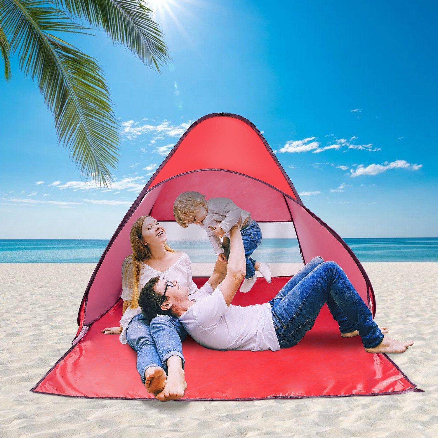 Alt View 4. Loheer - Loheer Pop Up Beach Tent Automatic Sun Shade Shelter Anti-UV Waterproof Canopy Red - Red.