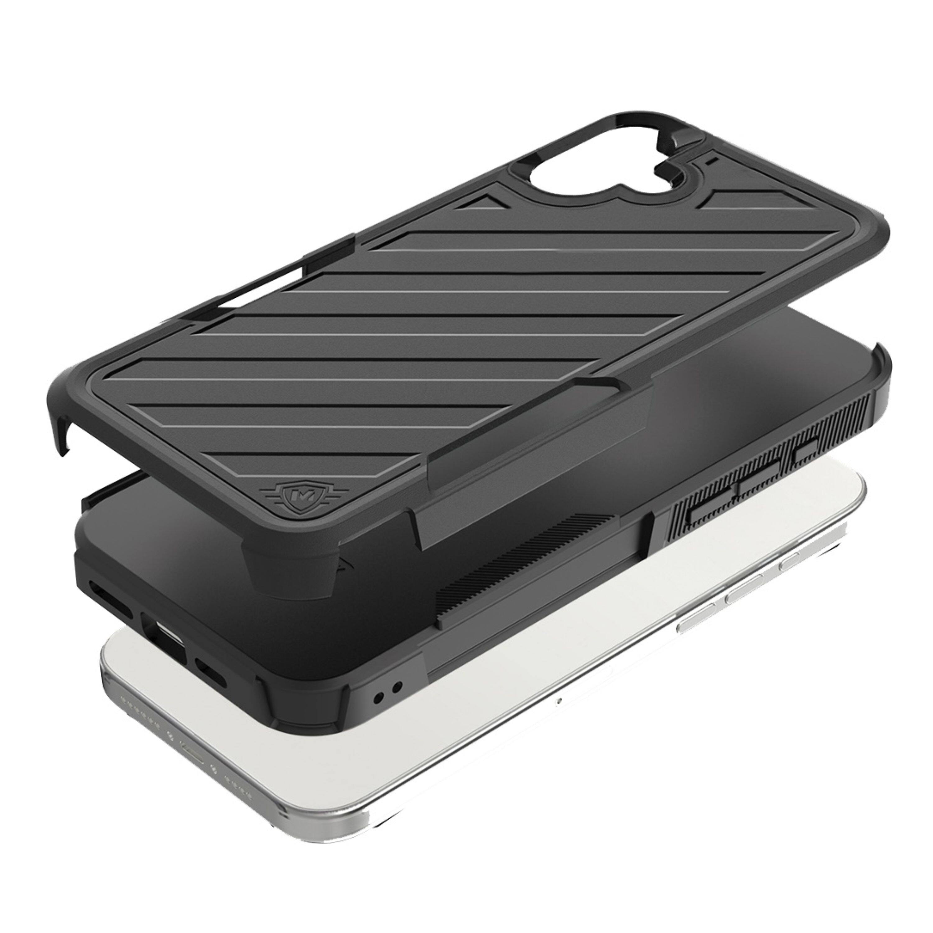 Left. Kitcheniva - Shockproof Dual Layer Lined Phone Case With Tempered Glass For iPhone 16 Plus Black/Grey - Black/Grey.