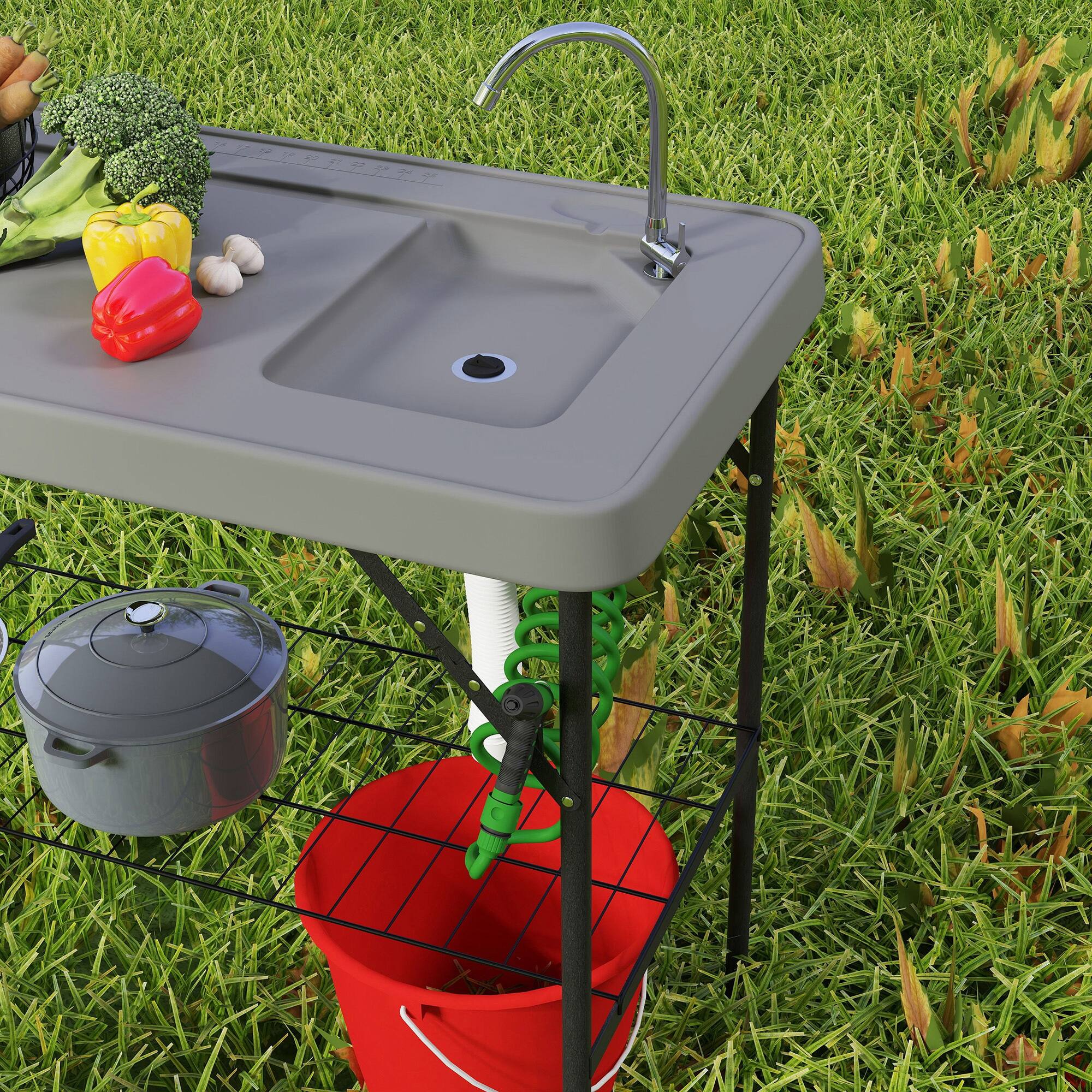 Portable Camping Patio Sink Station Fish Cleaning Table With Sink