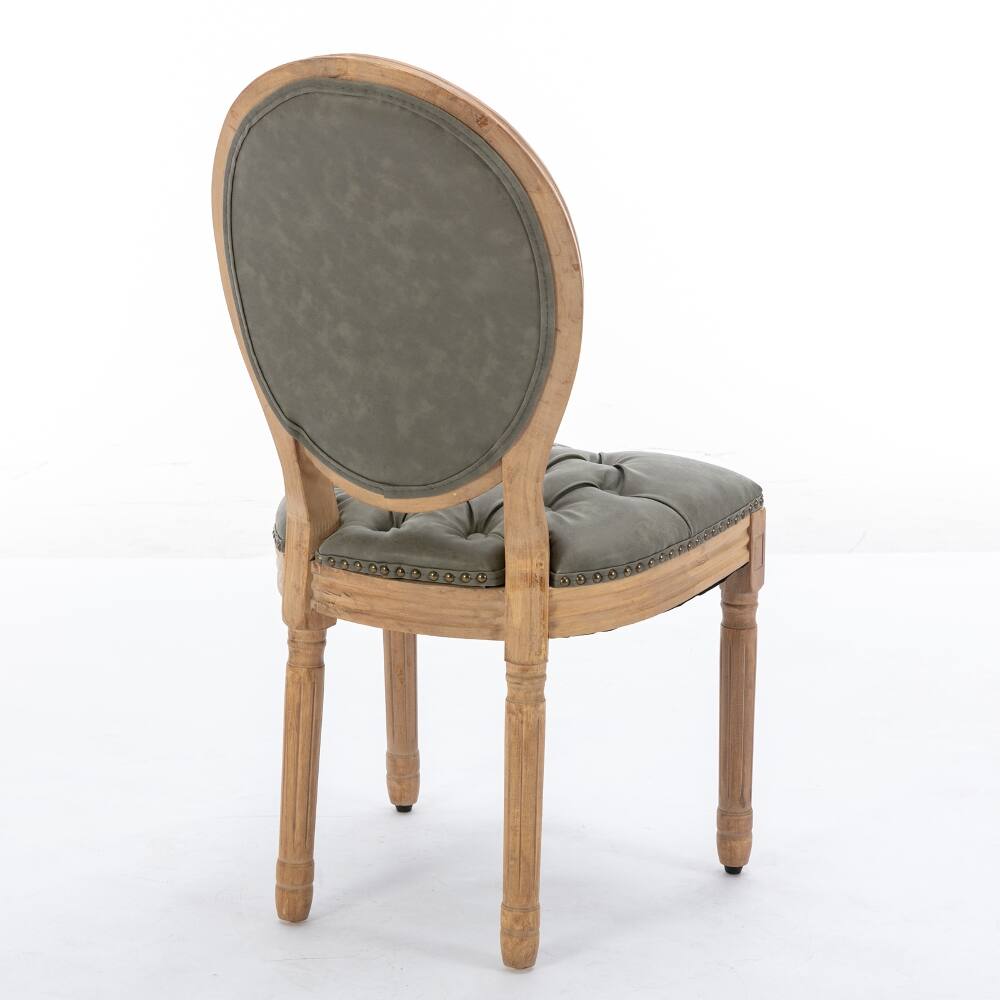Alt View 1. Loheer - Loheer French Style Dining Chairs Set of 2, Solid Wood Tufted PU Leather Oval Back Chairs, Pine Green - White Pine Green.