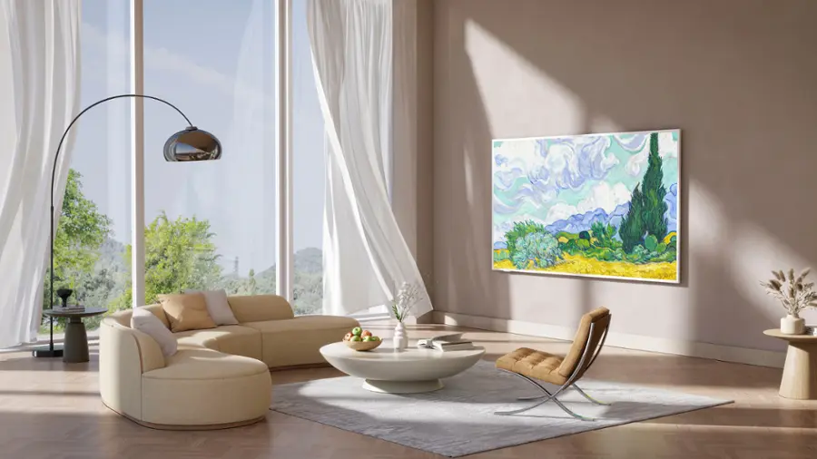Alt View 25. TCL - 65" Class A300W NXTVISION Series 4K QLED Lifestyle TV with Ultra Matte Screen and Flush Wall Mount (2024) - White.