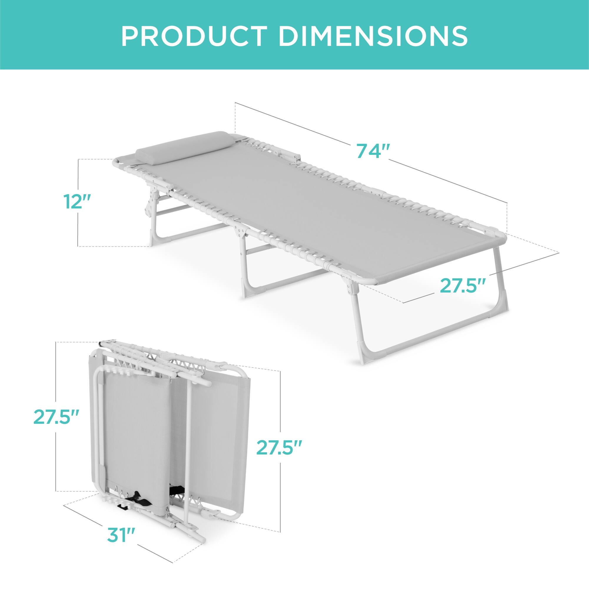 PRODUCT DIMENSIONS

74" x 12" x 27.5" x 27.5" x 27.5" x 31"