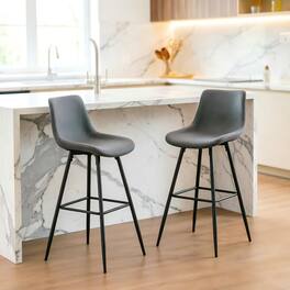 KERDOM - Bar Stools Set of 2, Vintage High Island Chairs for Home Pub, Tall Dining Chair 24/28 inches Height Coffee Counter Stool - Grey - 28'' Height