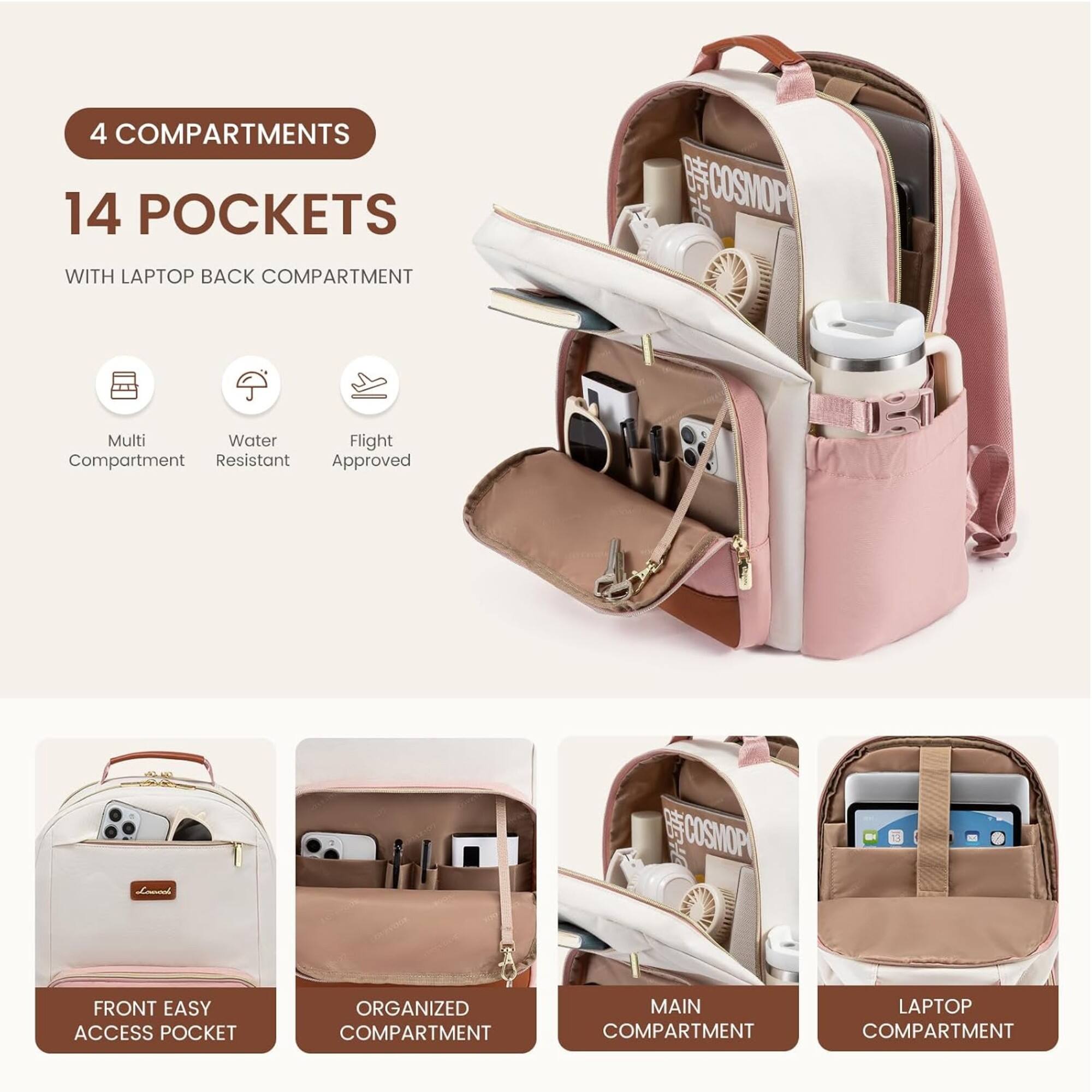 4 COMPARTMENTS  
14 POCKETS WITH LAPTOP BACK COMPARTMENT  
Multi Compartment  
Water Resistant  
Flight Approved  
FRONT EASY ACCESS POCKET  
ORGANIZED COMPARTMENT  
MAIN COMPARTMENT  
LAPTOP COMPARTMENT