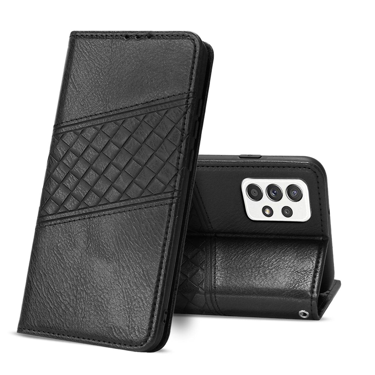 Front. Reiko - Samsung Galaxy A52/5G 3-In-1 Wallet Case In Black - Black.