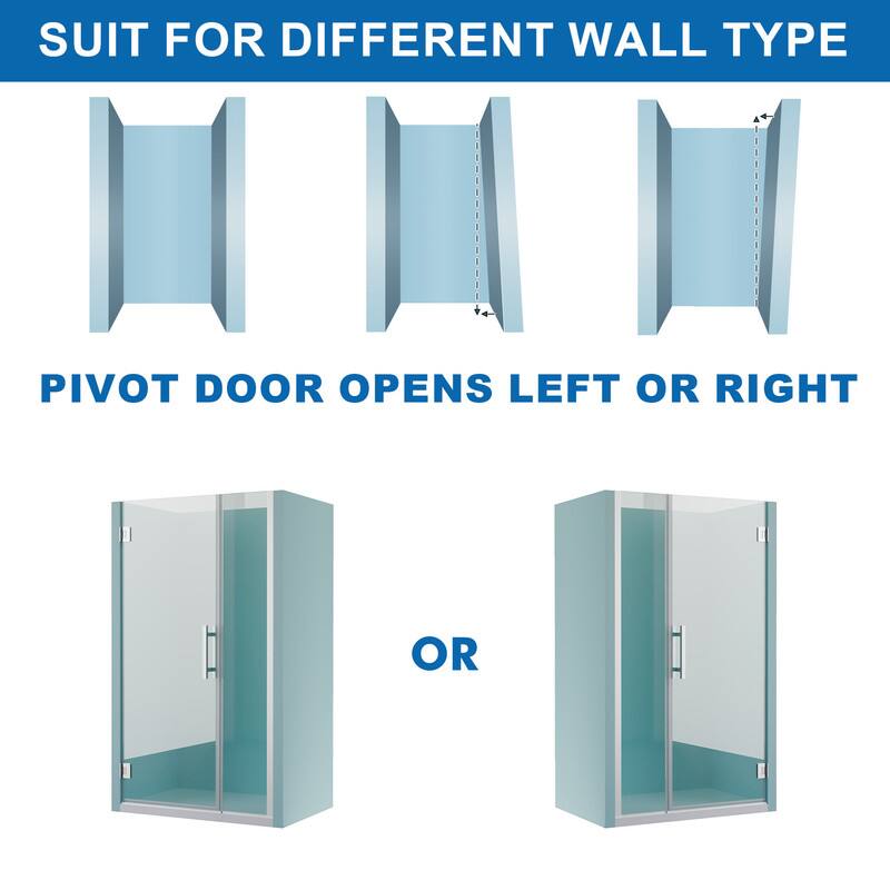 SUIT FOR DIFFERENT WALL TYPE

PIVOT DOOR OPENS LEFT OR RIGHT

OR