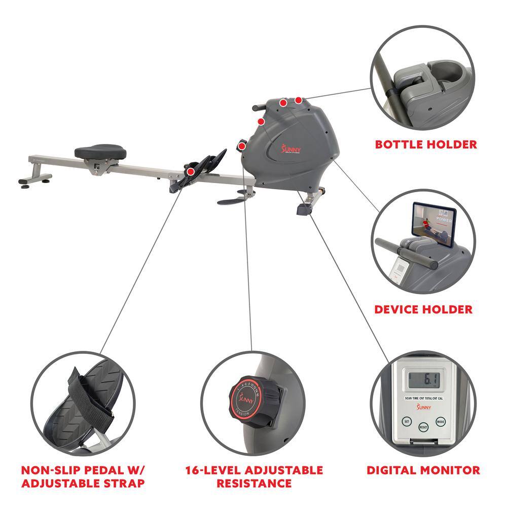 SUNNY BOTTLE HOLDER  
OWNED DEVICE HOLDER  
SUNNY  
NON-SLIP PEDAL W/ ADJUSTABLE STRAP  
16-LEVEL ADJUSTABLE RESISTANCE  
DIGITAL MONITOR