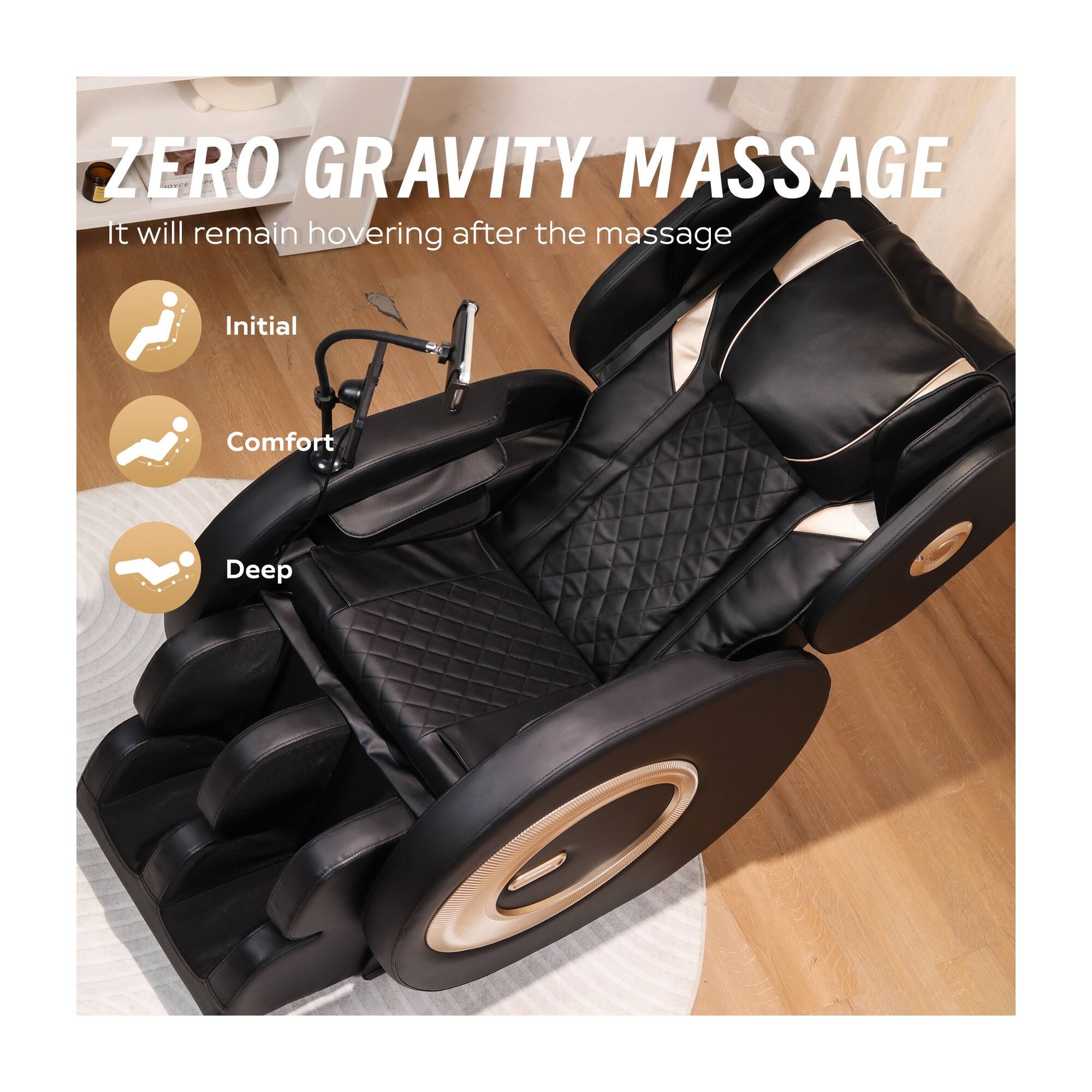ZERO GRAVITY MASSAGE  
It will remain hovering after the massage  

Initial  
Comfort  
Deep