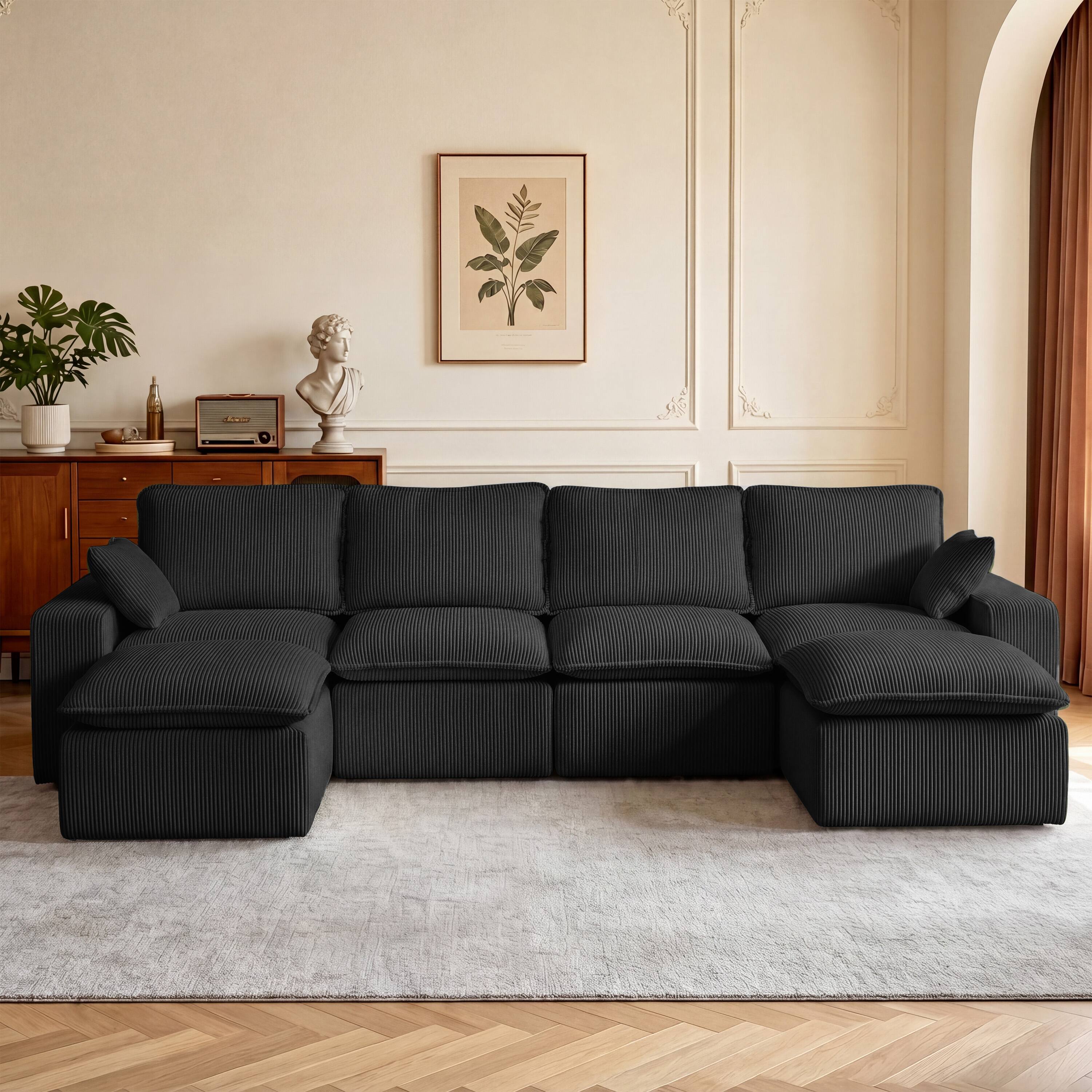 Angle. CarterChairr - 137'' Modular Sectional Sofa, U Shaped Boneless Couch,Sleeper Sofa Bed with 2 Pillows, No Assembly Required - Black.