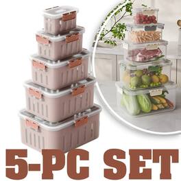 FC Design - 5PC Food Storage Box Set Airtight, Bpa-free, Stackable Container with Double Drain Basket with Air Holes - Pink