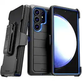 RomeTech - Defender Case for Samsung Galaxy S24 Ultra with Belt Clip, Kickstand, Dual-Layer, /Blue - Black