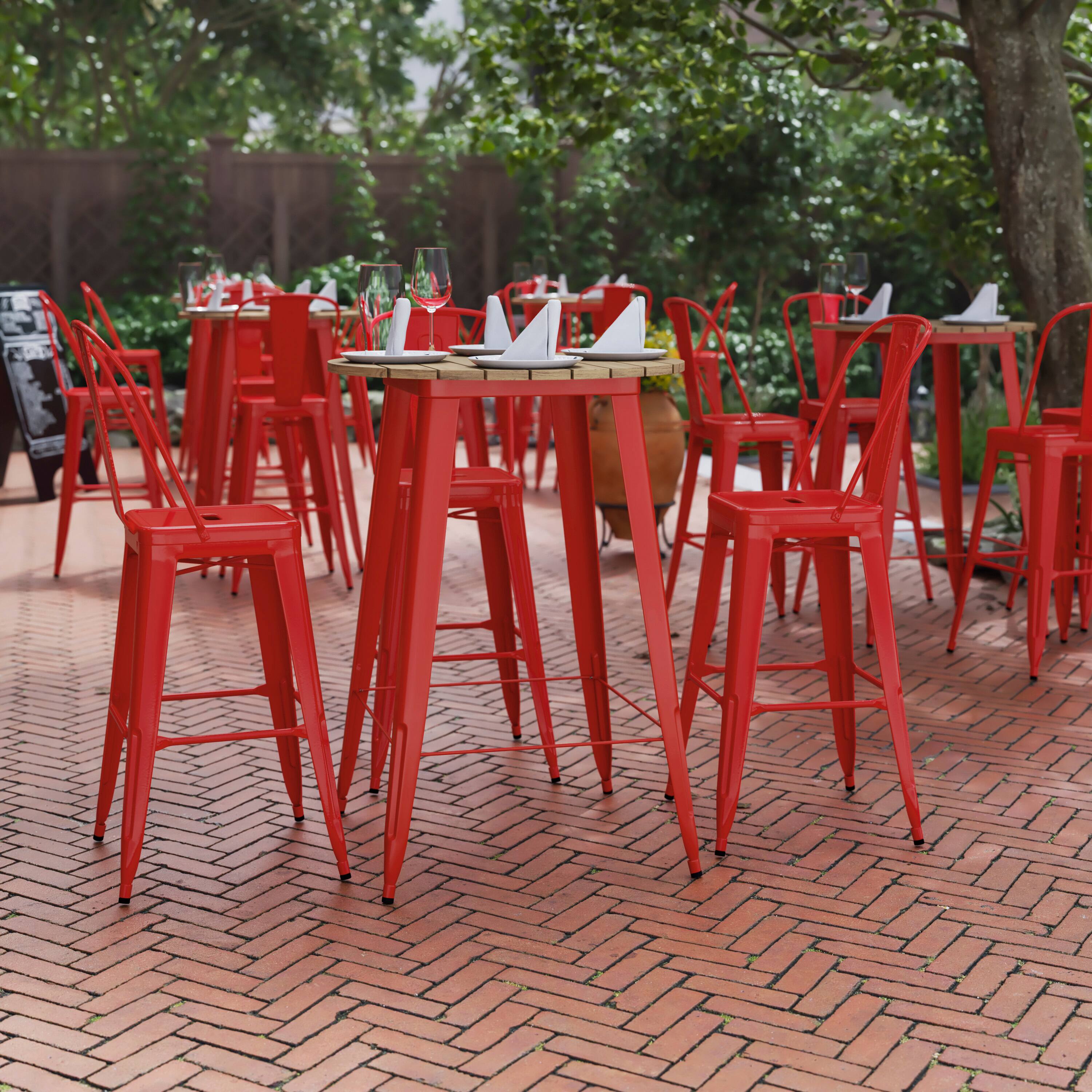 Alt View 1. Flash Furniture - Declan Commercial Indoor/Outdoor Bar Top Table, 30" Round All Weather Brown Poly Resin Top with Red Steel base - Red.