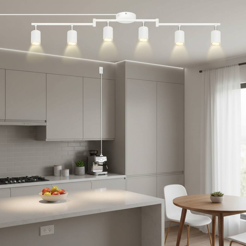 Alt View 1. Dazzed Corner - 6-Light Plug-in LED Track Lighting, Ceiling Spotlight Kit - White.
