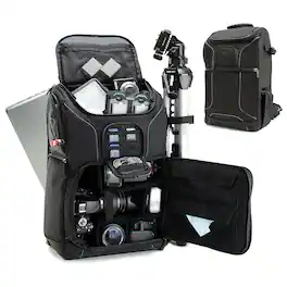 USA Gear - Digital SLR Camera Backpack with Laptop Compartment , Rain Cover , Lens Storage - Black