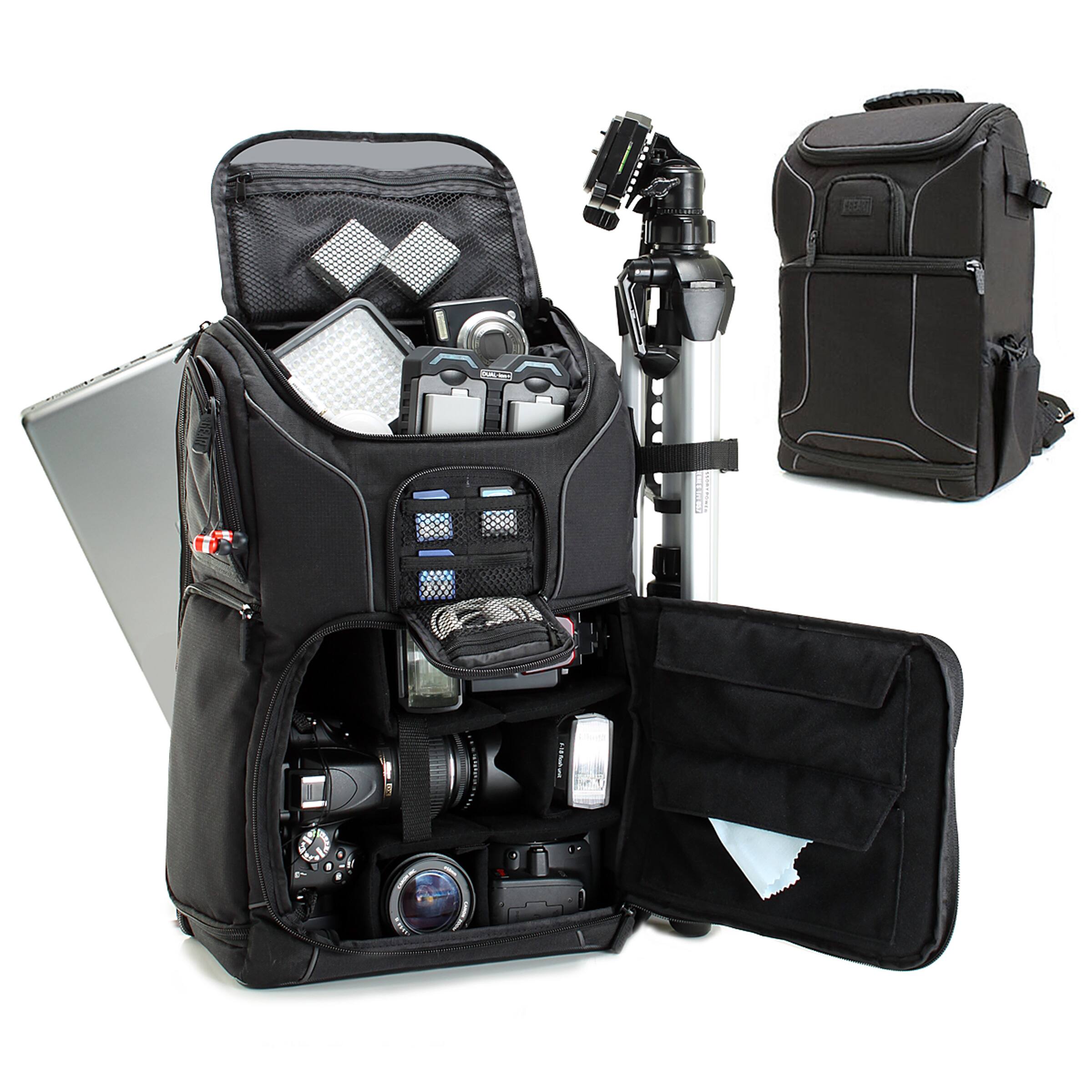 Front. USA Gear - Digital SLR Camera Backpack with Laptop Compartment , Rain Cover , Lens Storage - Black.