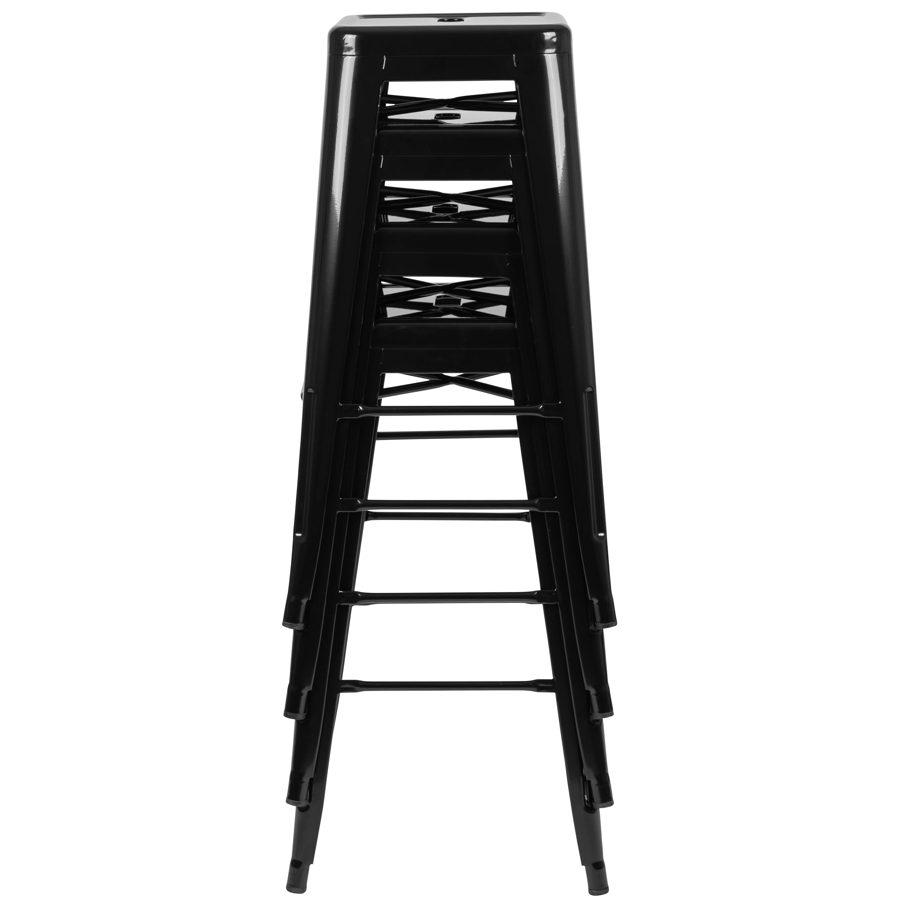 Alt View 10. Emma + Oliver - 4 Pack 30" High Metal Indoor Bar Stool - Stackable Stool - Black.