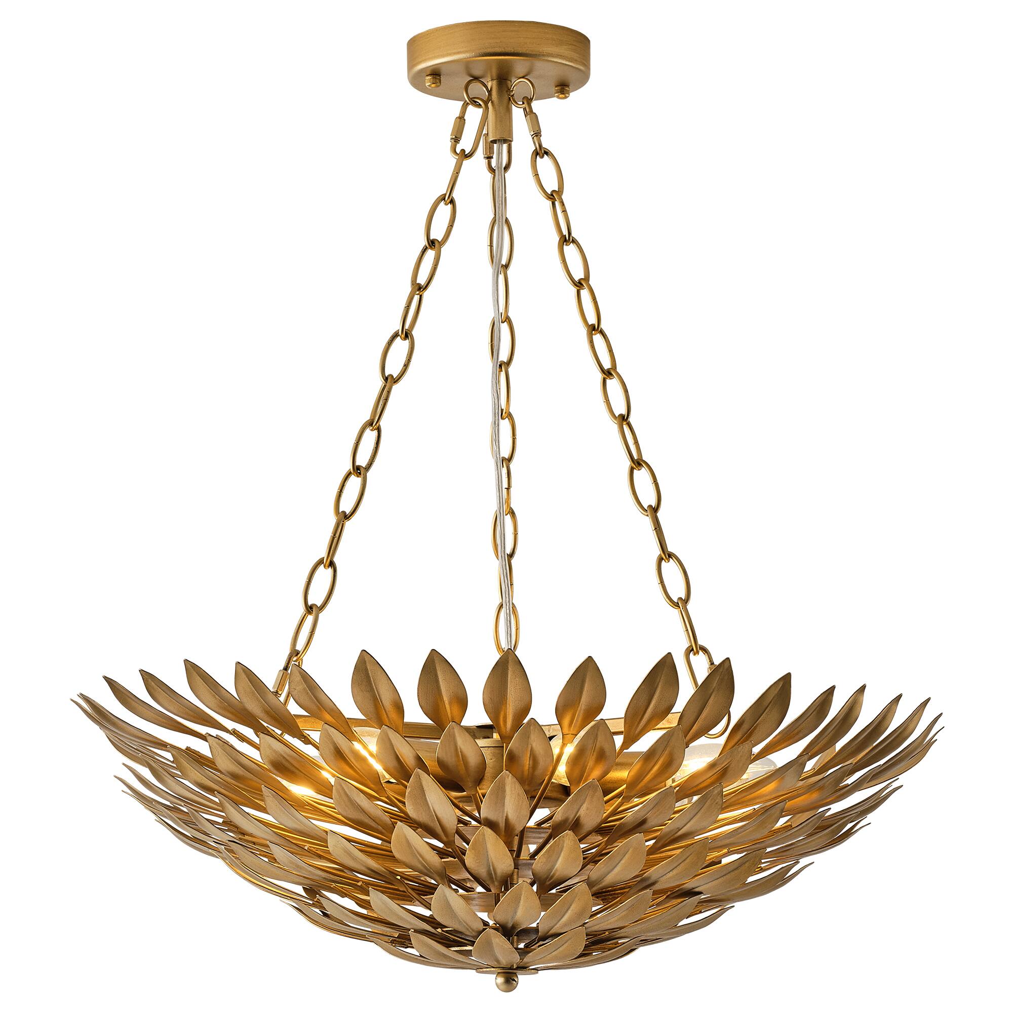 Alt View 7. Parrot Uncle - Antique Gold 6-Light Olive Leaf Convertible Chandelier Light - Antique Gold.