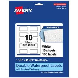 Avery - Waterproof Rectangle Labels, 1.5" x 2.75", 100 - White