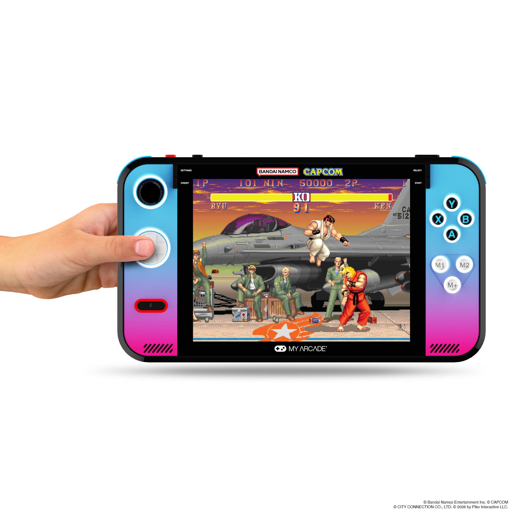- IP RYU BANDAI NAMCO CAPCOM 101 NIN 50000 2P KO 9-1
- KEN CA - 512
- X Y A B M1 - M2 M+ I +
- MY ARCADE
- Bandai Namco Entertainment Inc. © CAPCOM
- CITY CONNECTION CO., LTD. © 2008 by Pixel Interactive LLC