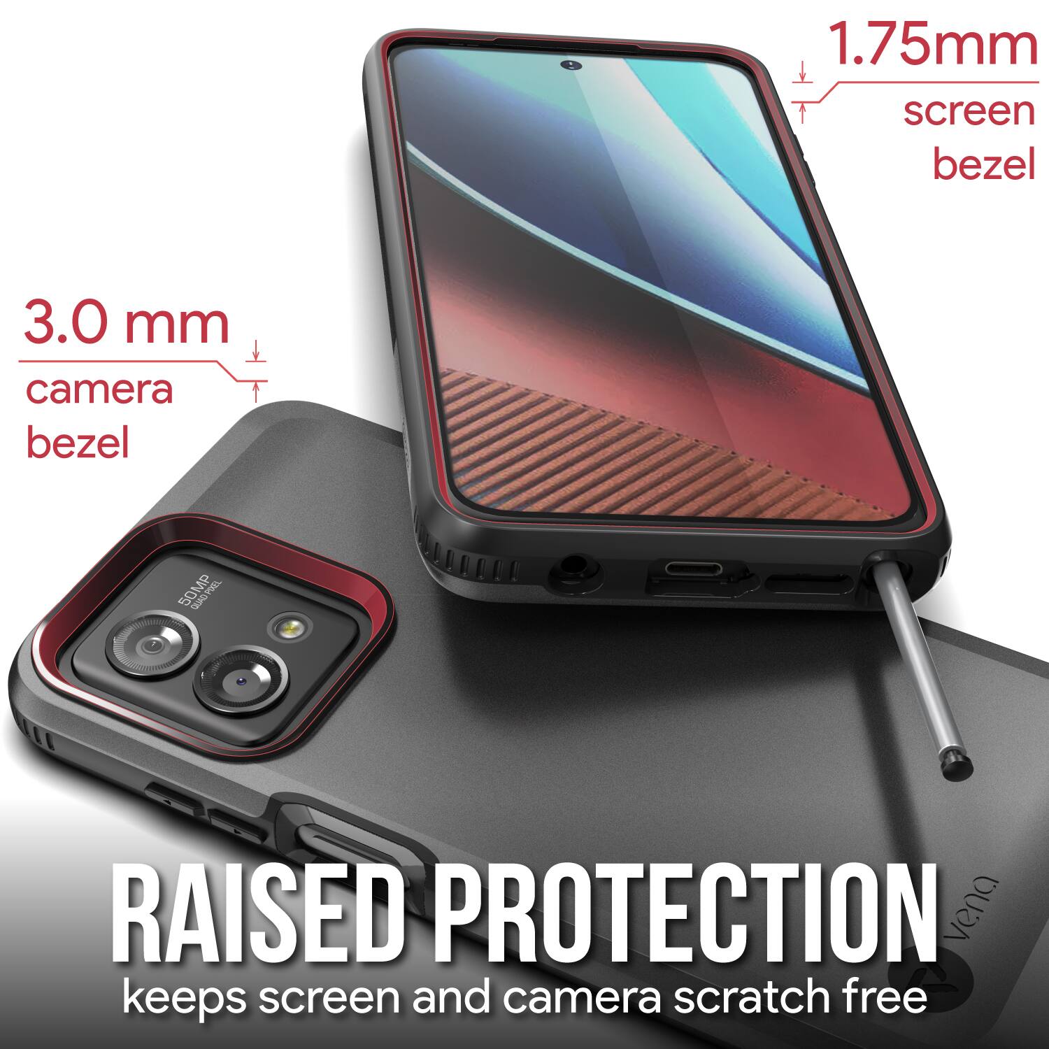 1.75mm screen bezel 3.0 mm camera bezel RAISED PROTECTION vena keeps screen and camera scratch free