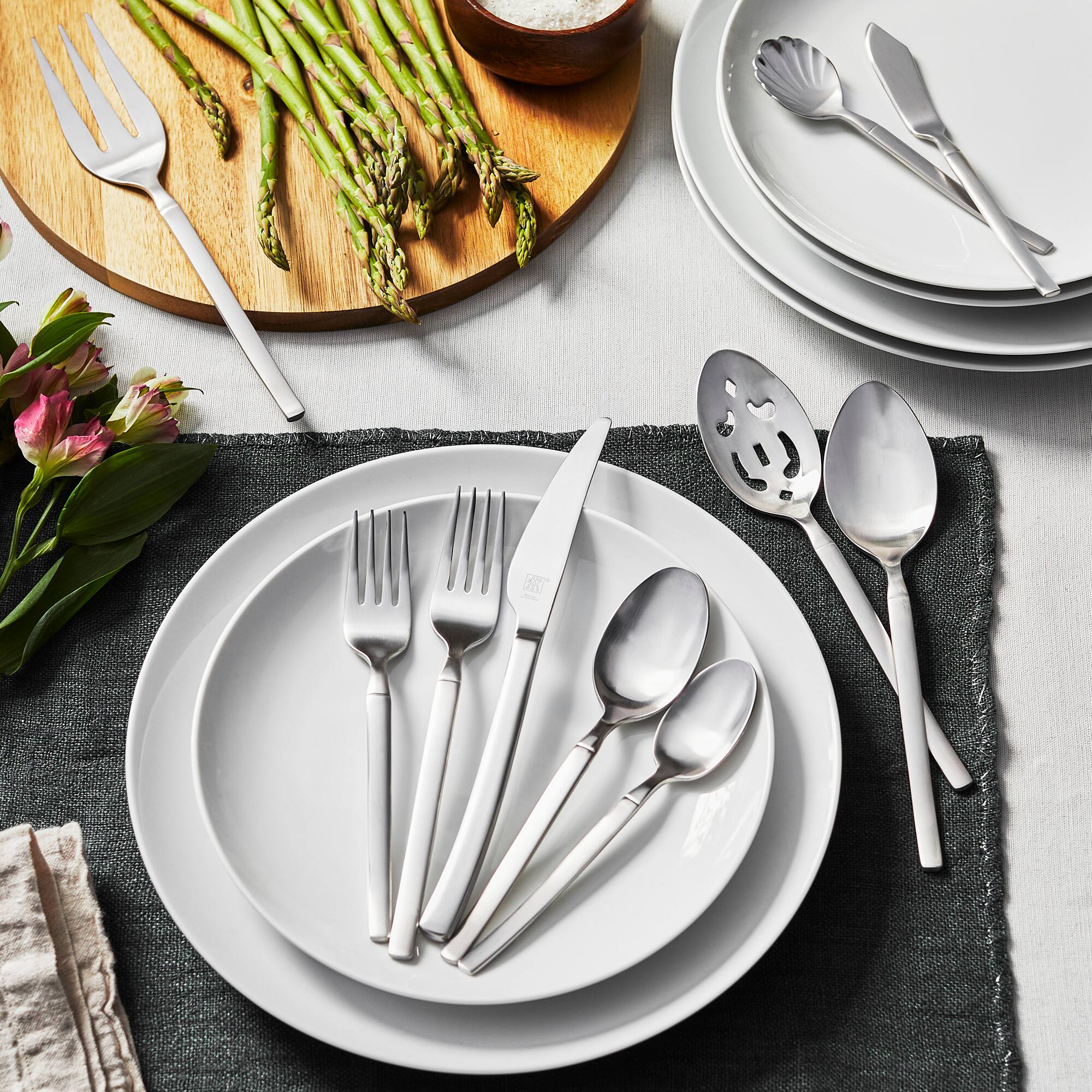 Alt View 3. ZWILLING - ZWILLING Satin Opus 45-Pc Stainless Steel Flatware Set , Dishwasher Safe, Service for 8, Matte Finish (not polished) - Stainless Steel.