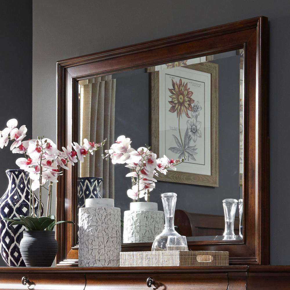 Angle. Liberty Furniture Industries - Rustic Traditions Landscape Mirror in Rustic Cherry - Cherry.