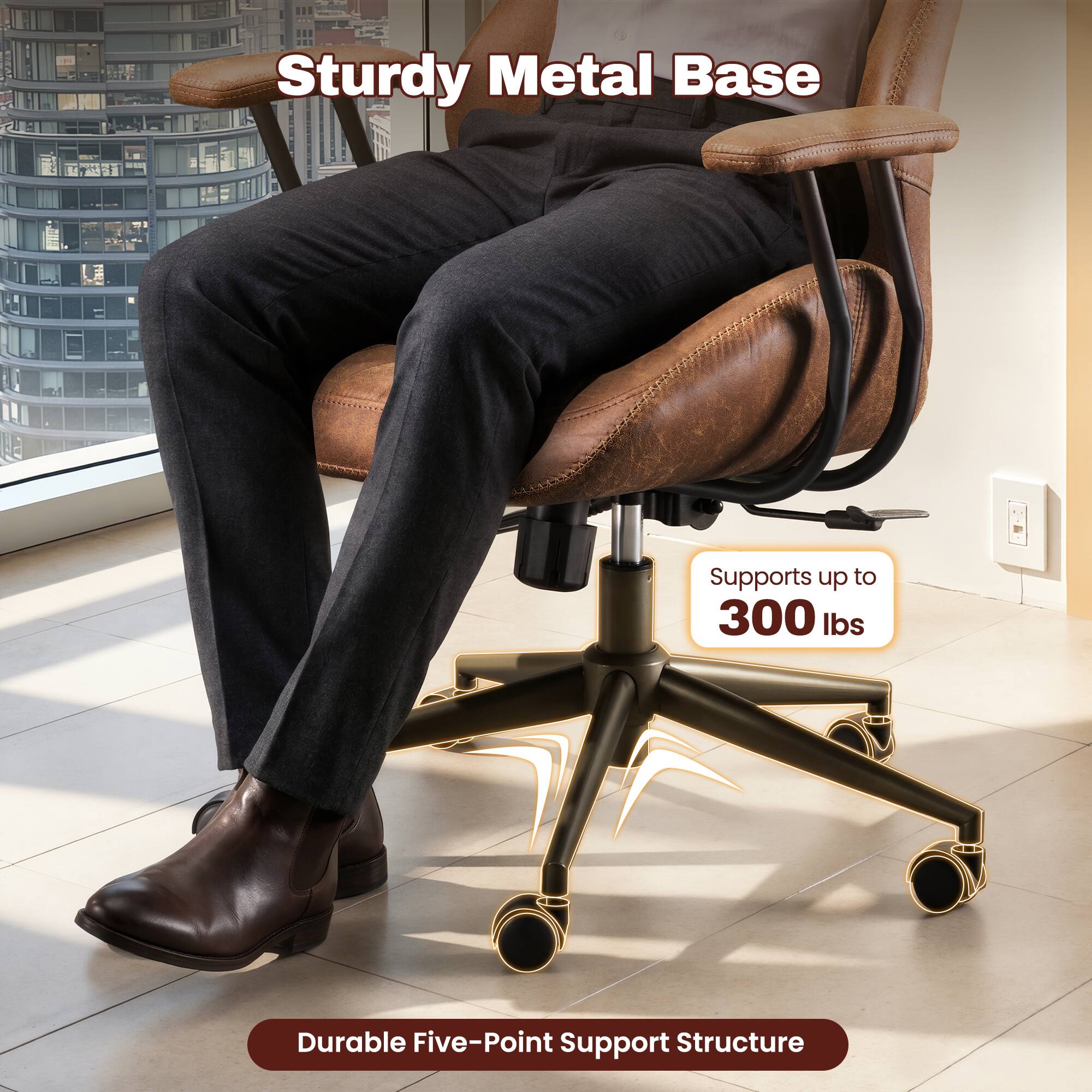 Sturdy Metal Base Supports up to 300 lbs Durable Five-Point Support Structure