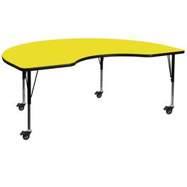 Flash Furniture - Wren Mobile 48''W x 72''L Kidney HP Laminate Activity Table - Height Adjustable Short Legs - Yellow