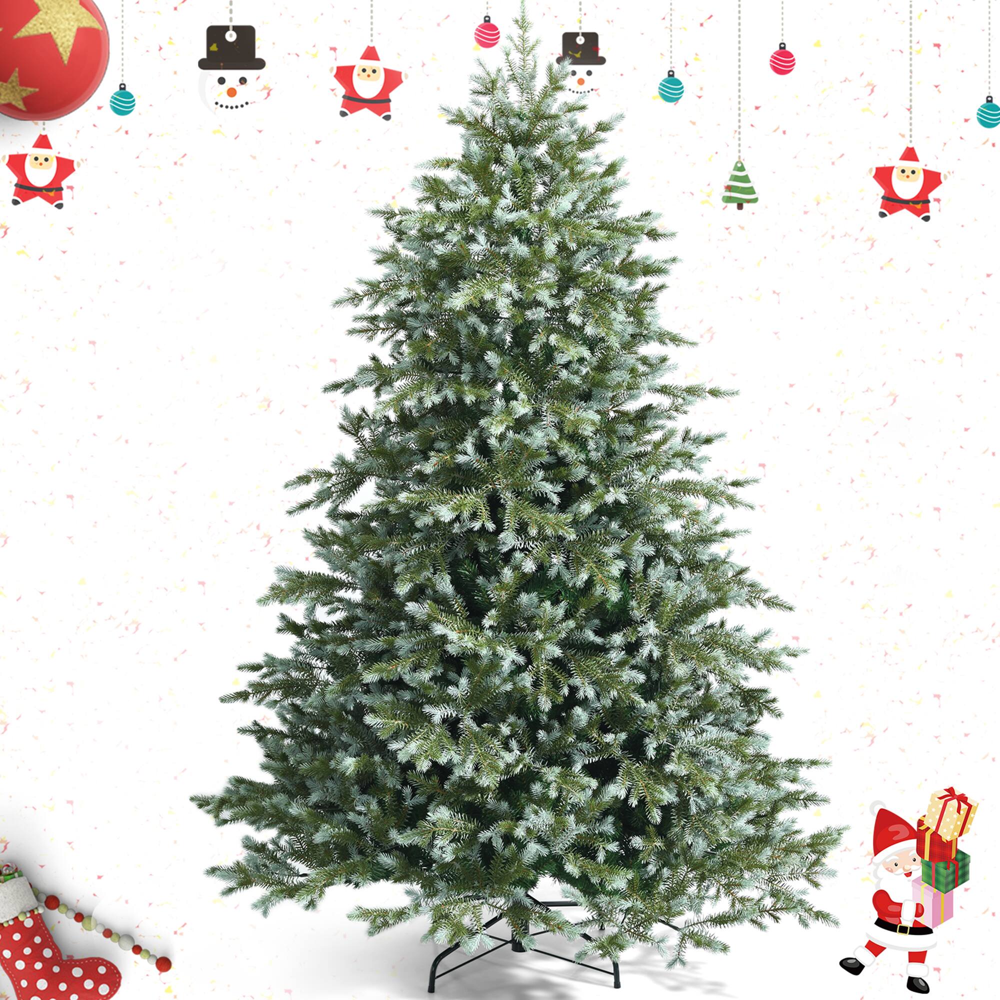 Front. Gymax - Gymax 7 Ft Artificial Christmas Tree Unlit Hinged Xmas Tree w/ Metal Stand - Green.
