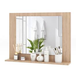 Hivvago - Rectangular 23 x 17 inch Bathroom Wall Mirror with Shelf - Brown Wood Finish
