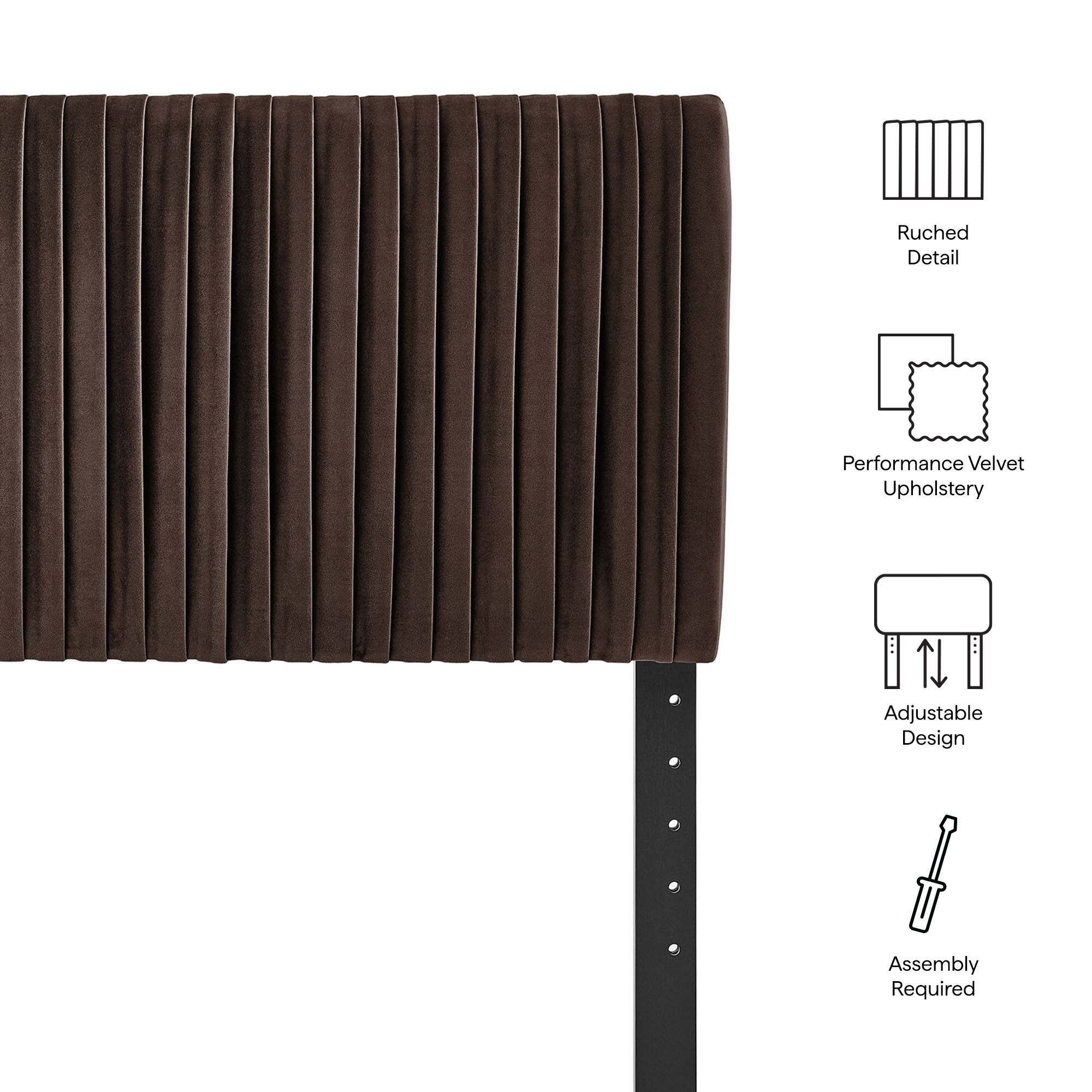 Ruched Detail  
Performance Velvet Upholstery  
Adjustable Design  
Assembly Required