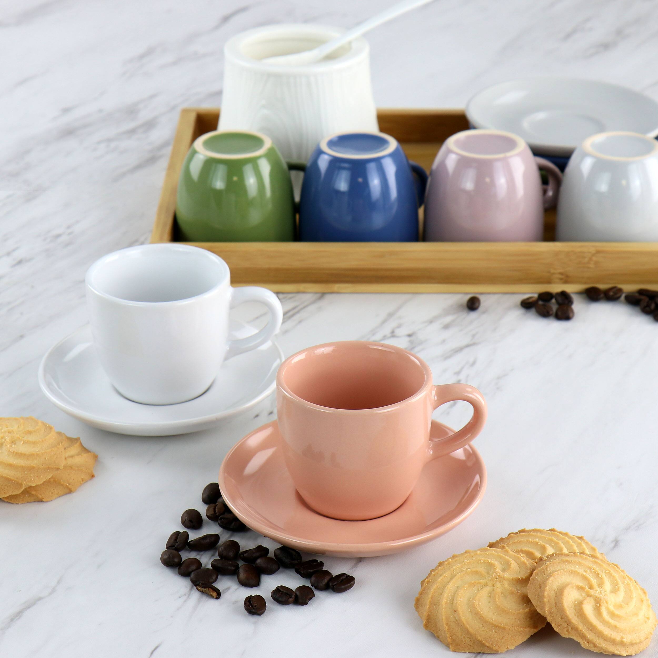 Alt View 7. Mr. Coffee - Mr. Coffee 12 Piece 3oz Stoneware Espresso Cup and Saucer Set in Assorted Colors - Assorted.