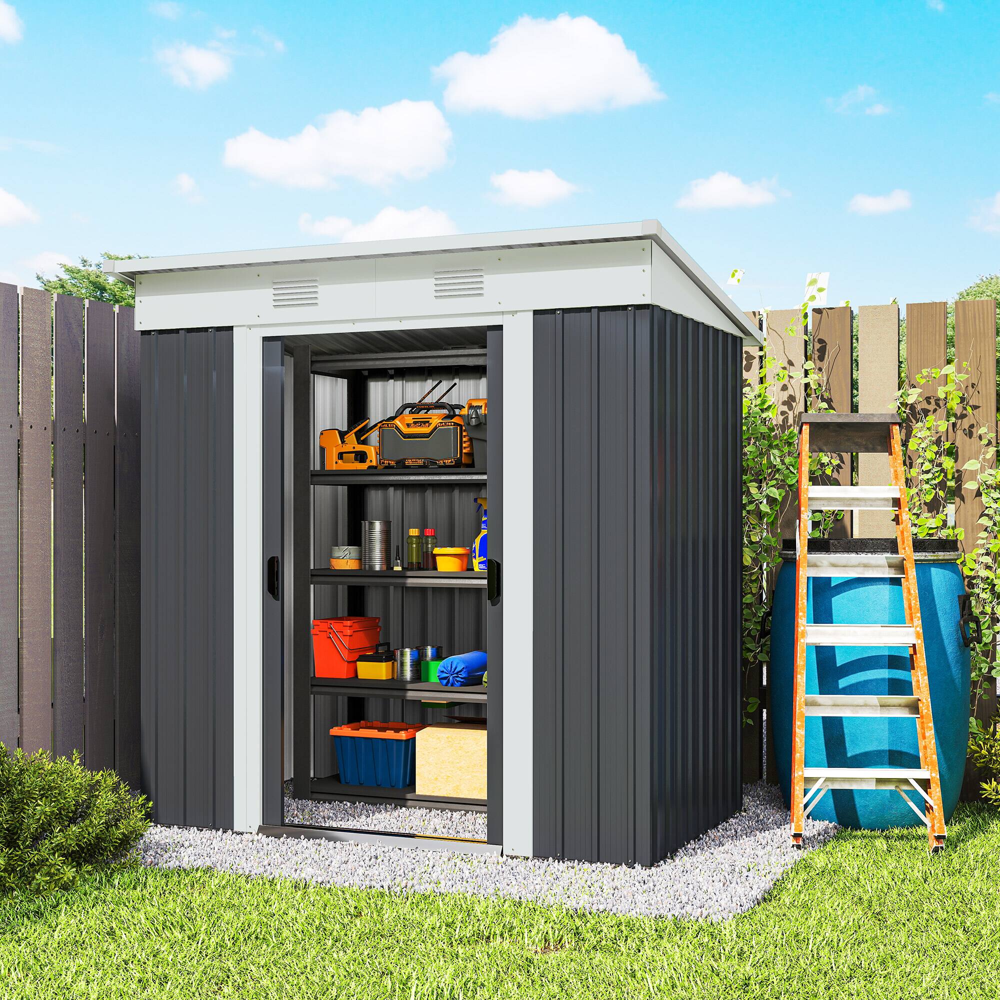 Alt View 8. Outsunny - 5.7' x 3.6' Metal Storage Shed, 2 Air Vents.