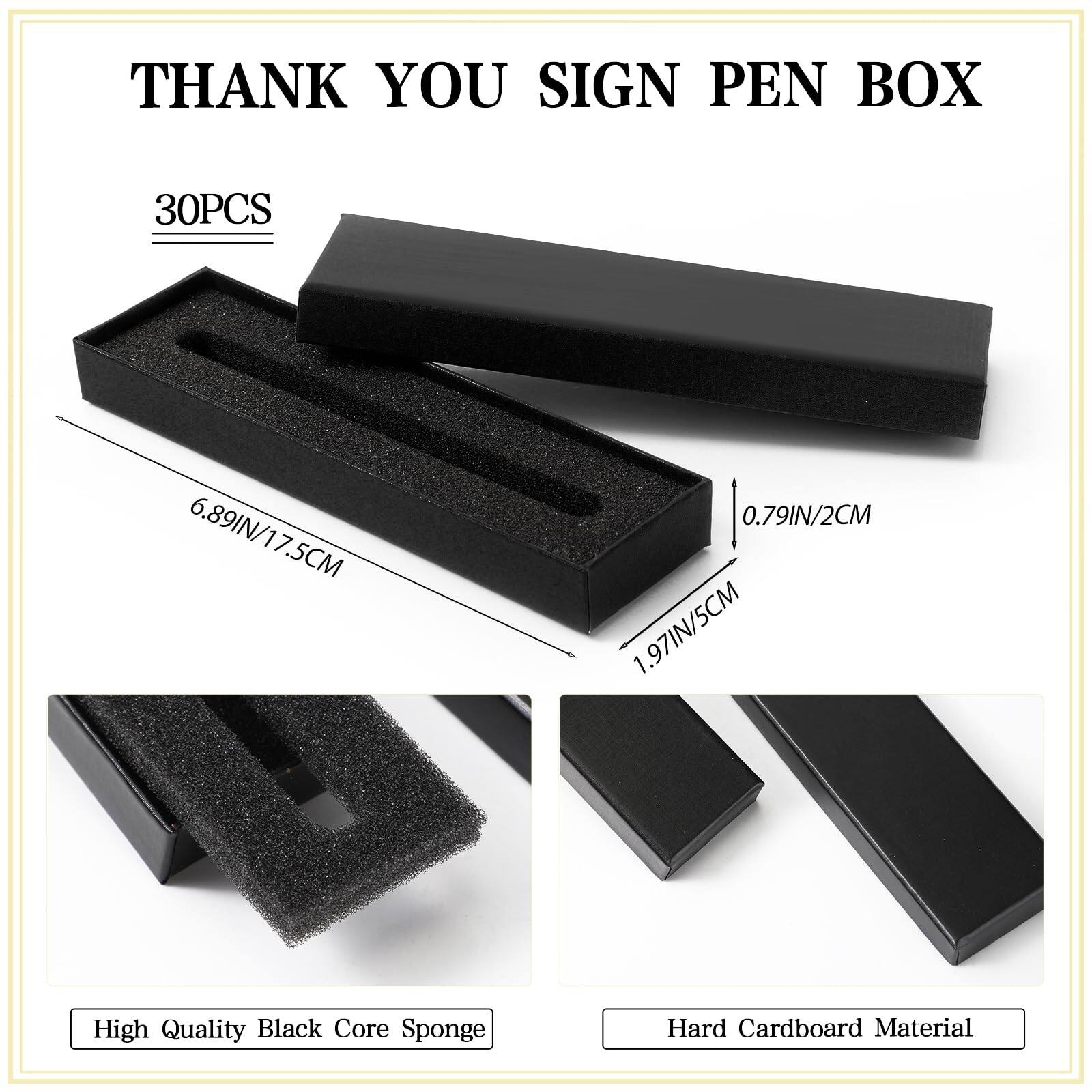 THANK YOU SIGN PEN BOX

30PCS

6.89IN/17.5CM  
0.79IN/2CM  
1.97IN/5CM

High Quality Black Core Sponge  
Hard Cardboard Material